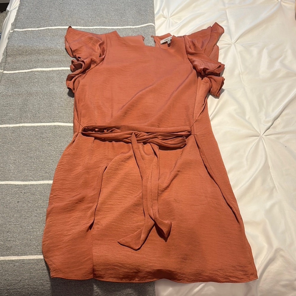 Naked Zebra Orange Ruffled Tie Front Mini Dress